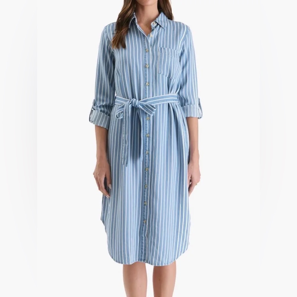 NWOT August Sky Striped Button-Down Shirt Dress